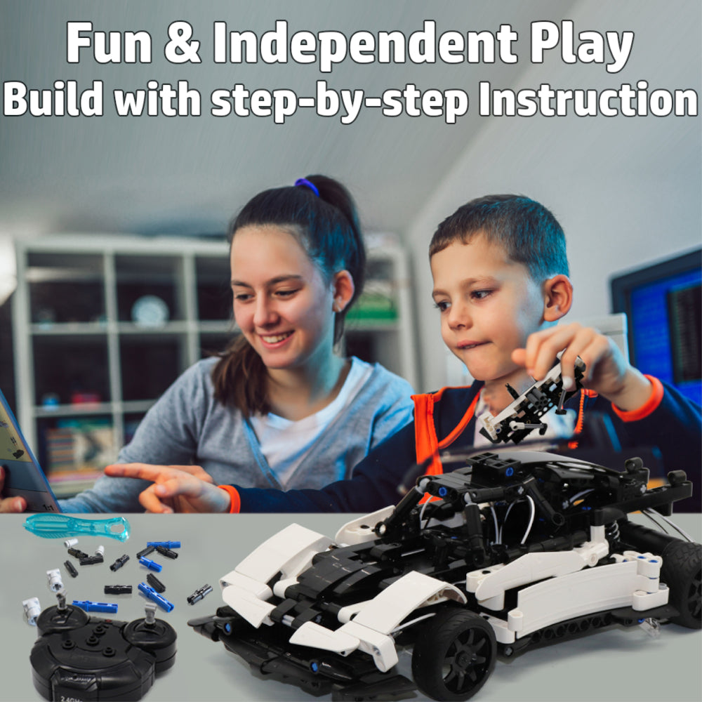 WisePlay White Lightning RC car building kit for boys and girls