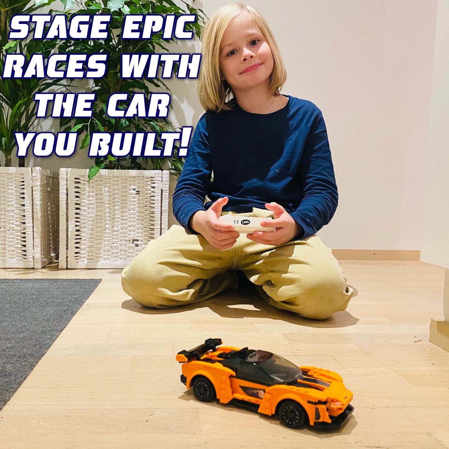 WisePlay Blaze Orange RC car building set