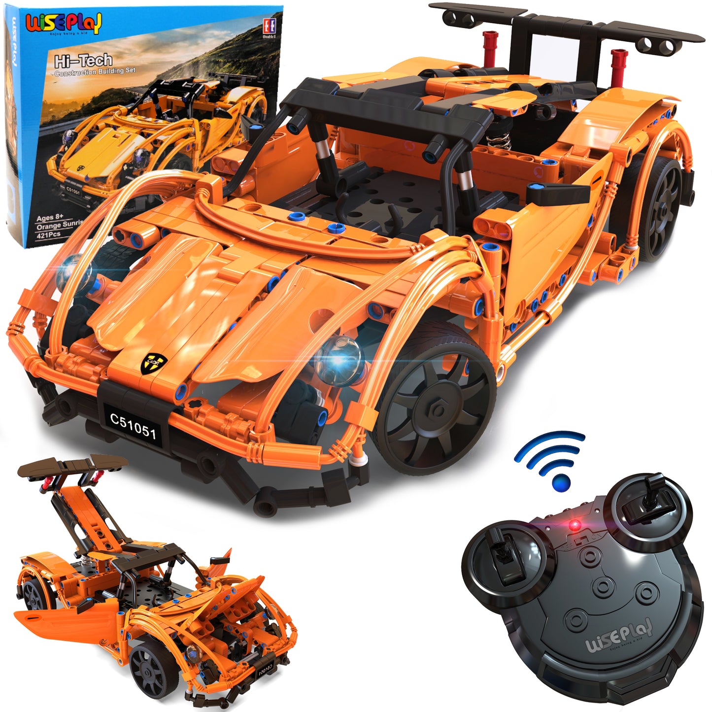 WisePlay Orange Sunrise RC car building set