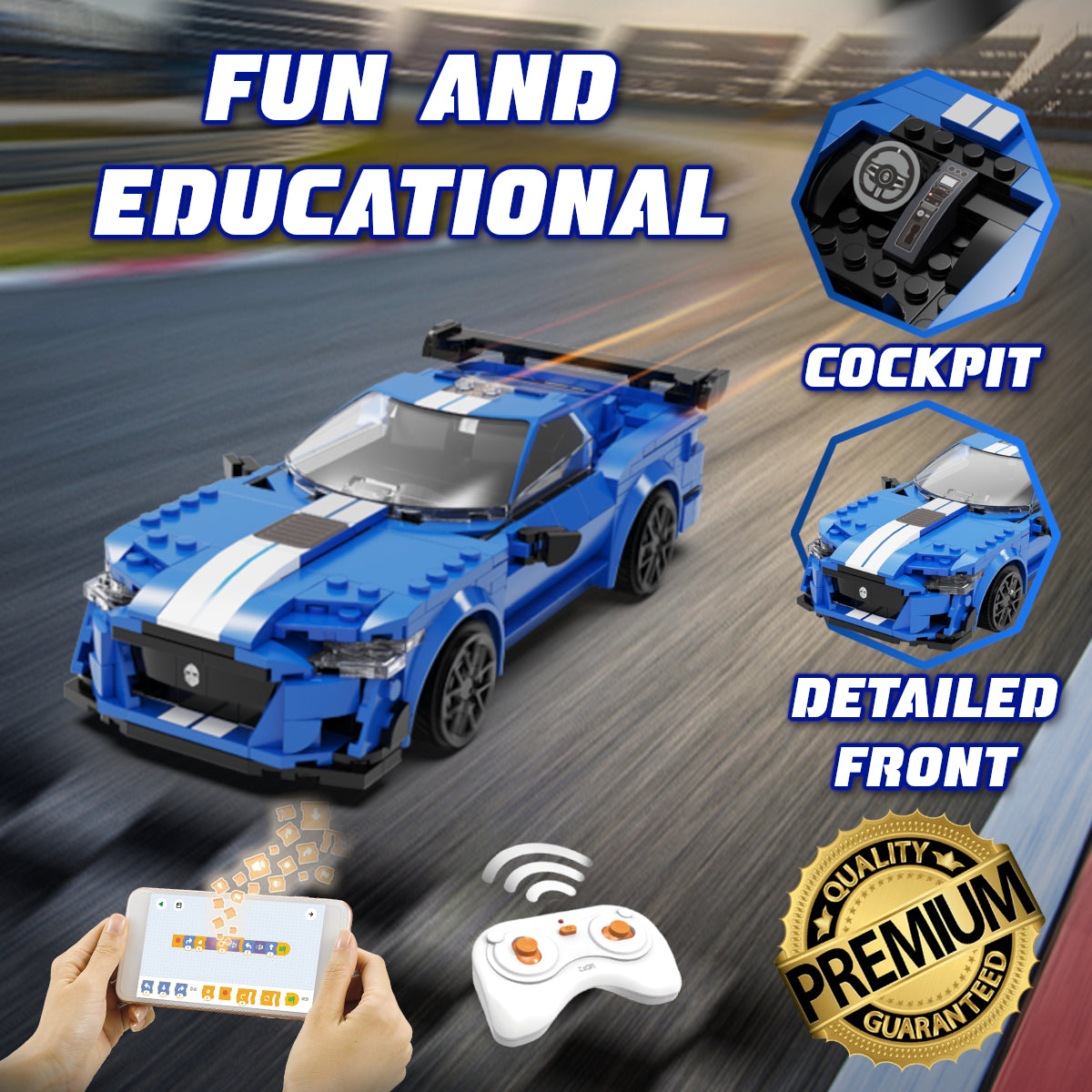 WisePlay Blue Knight 500 RC car building set