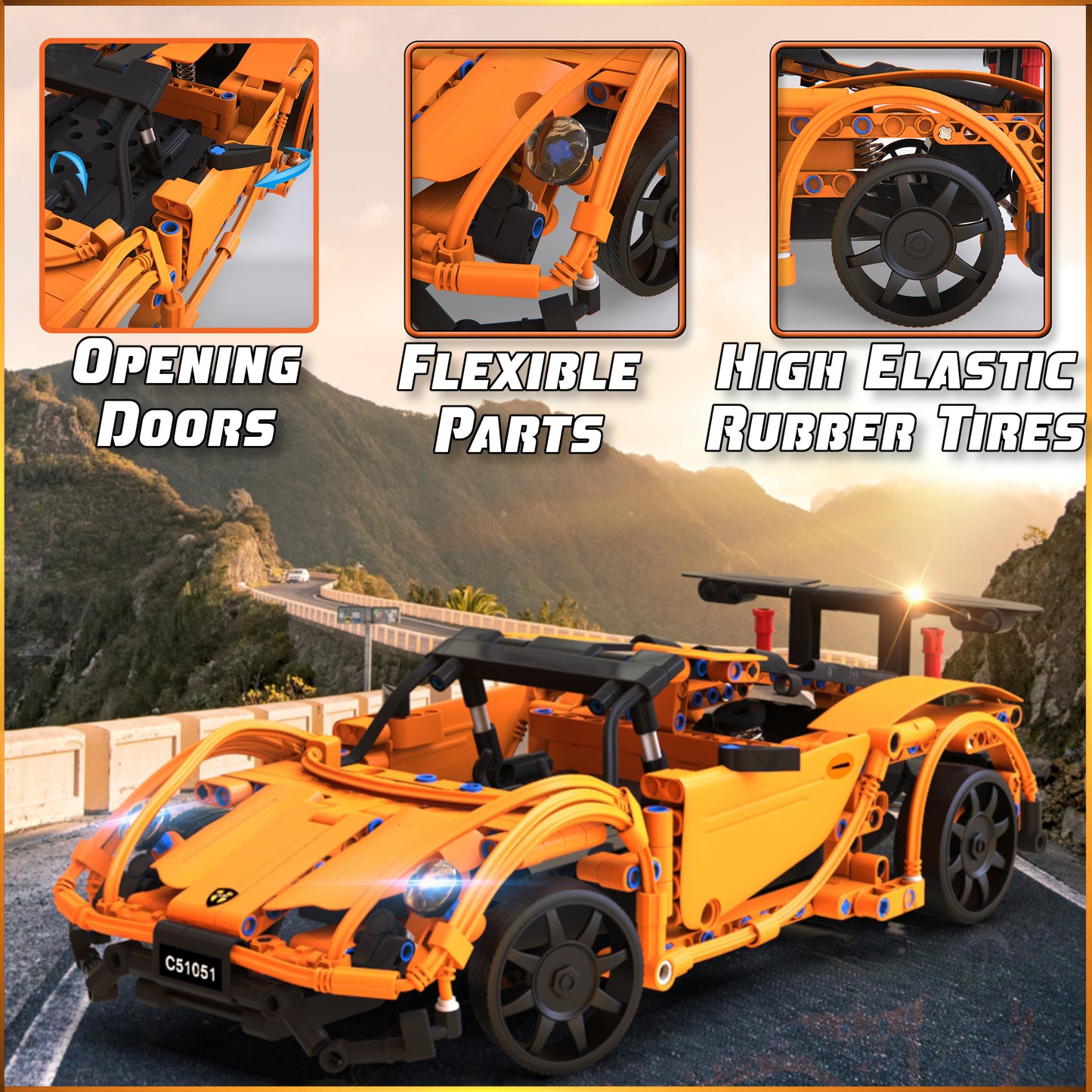 WisePlay Orange Sunrise RC car building set