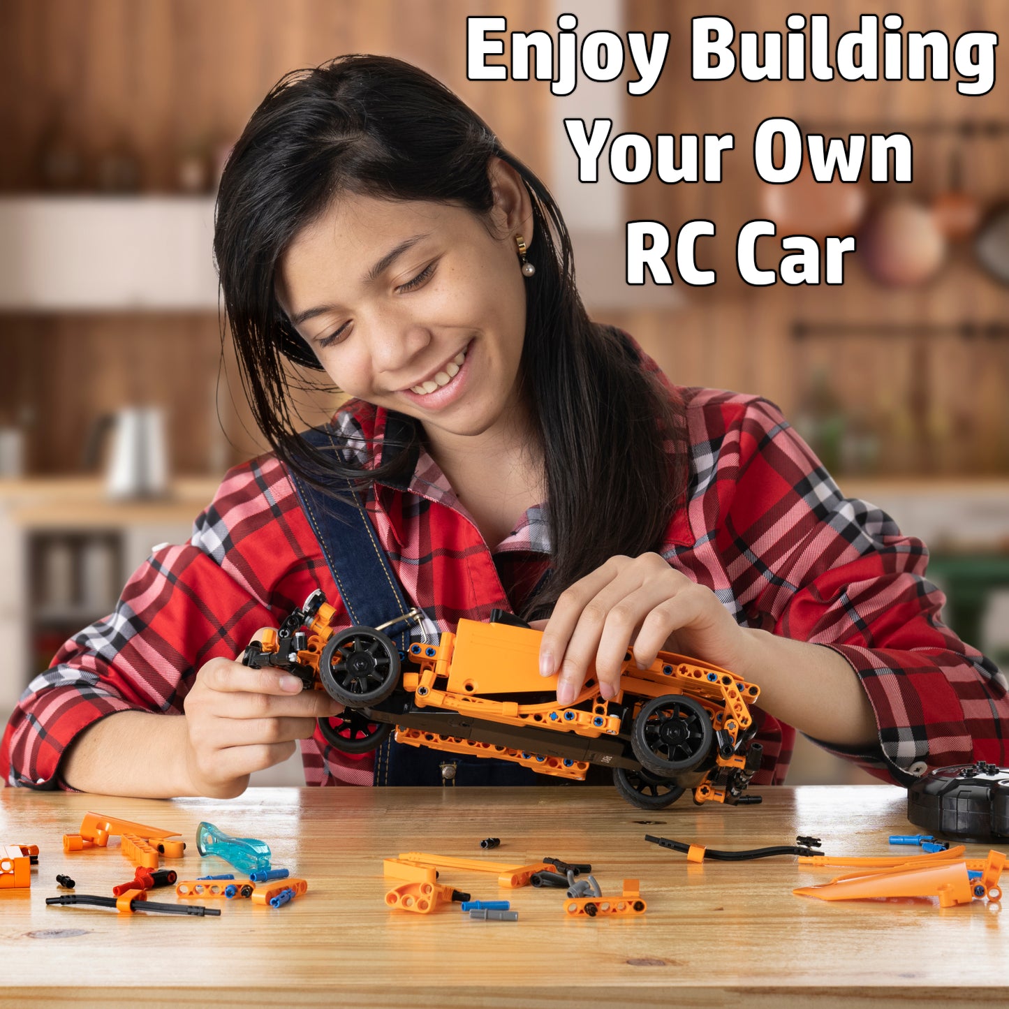 WisePlay Orange Sunrise RC car building set
