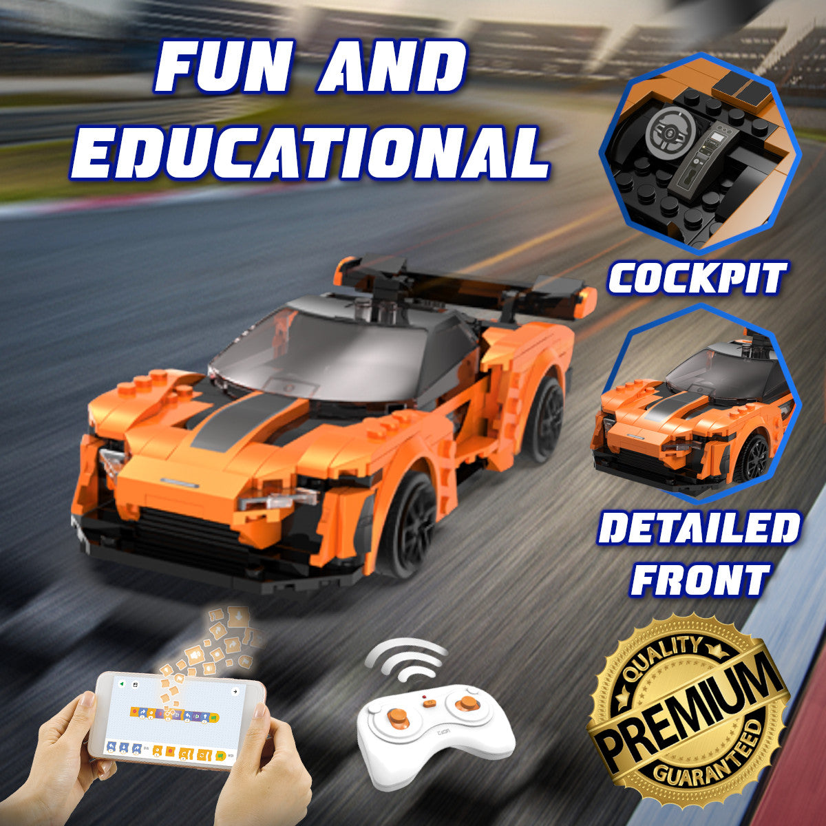 WisePlay Blaze Orange RC car building set
