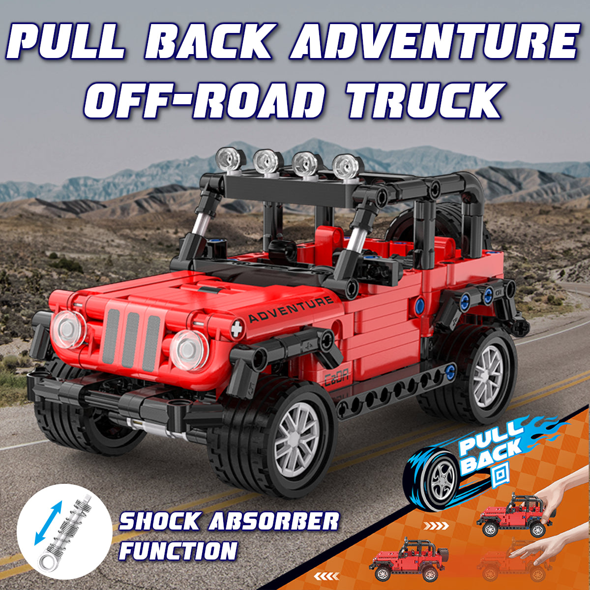 Red Adventure Pull Back Truck Building Kit